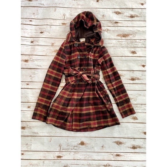 Macys Pink & Brown Plaid Peacoat - Picture 5 of 6